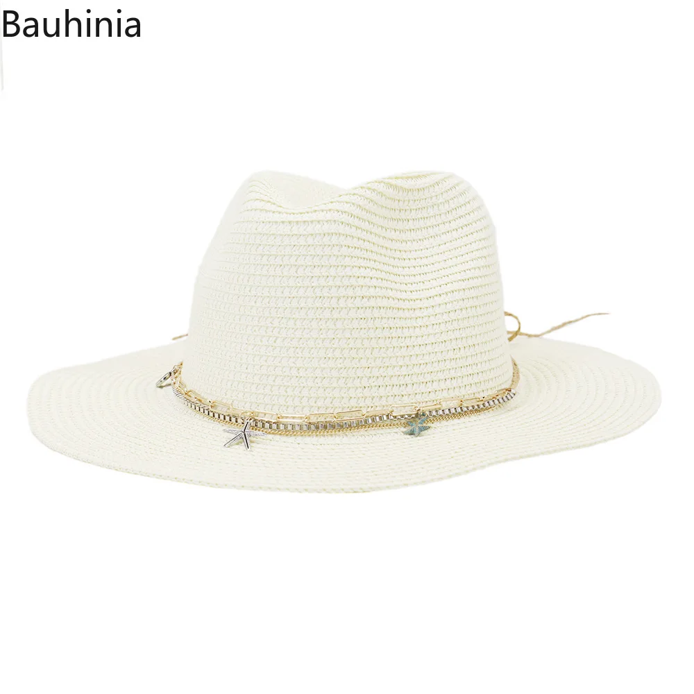 Bauhinia 54-56-58-60CM Panama Straw Hats For Woman Men Summer Sun Protection Beach Hats Outdoor Vacation Parent-child Hat