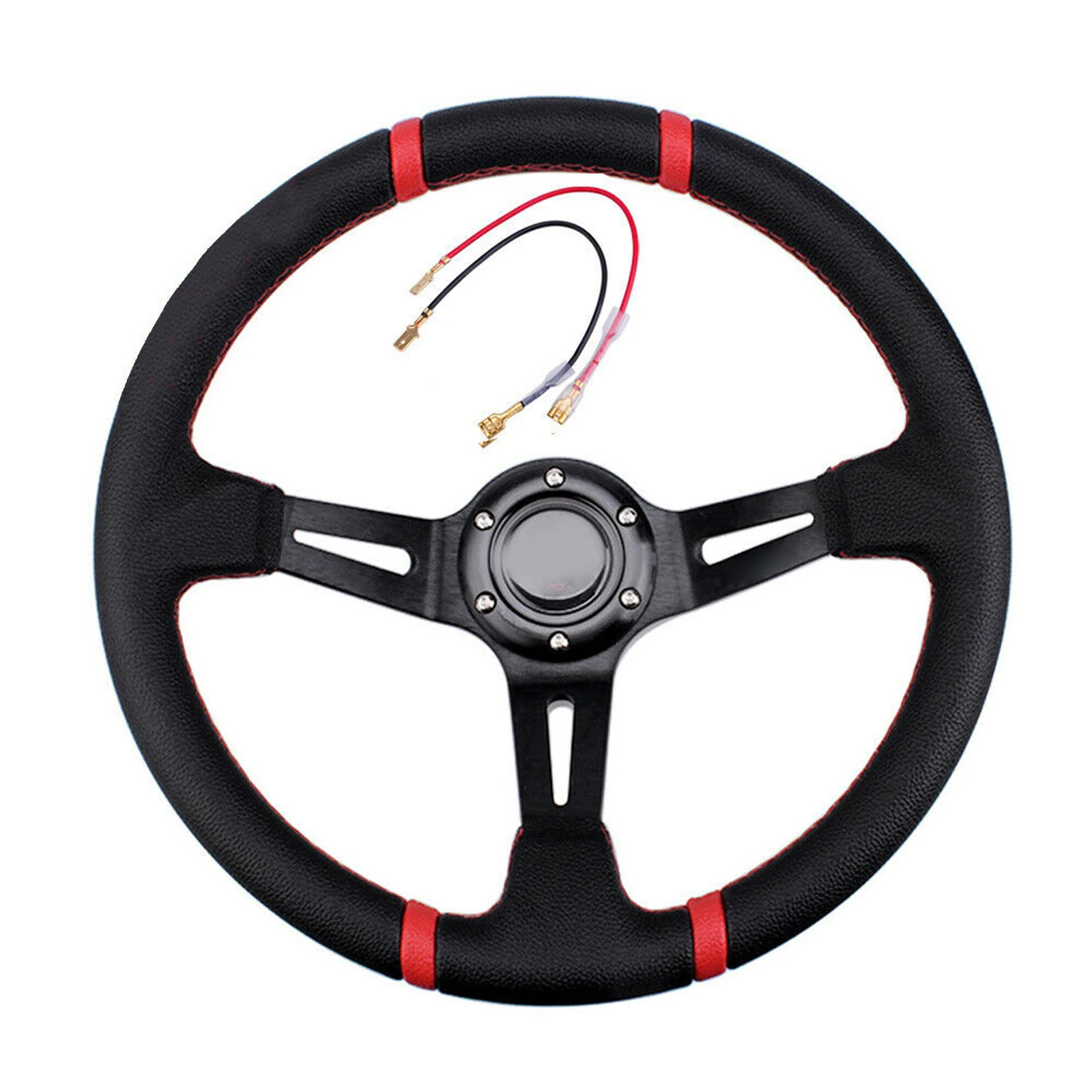 

Universal 350mm/14inch Racing Steering Wheel Black Aluminum Leather