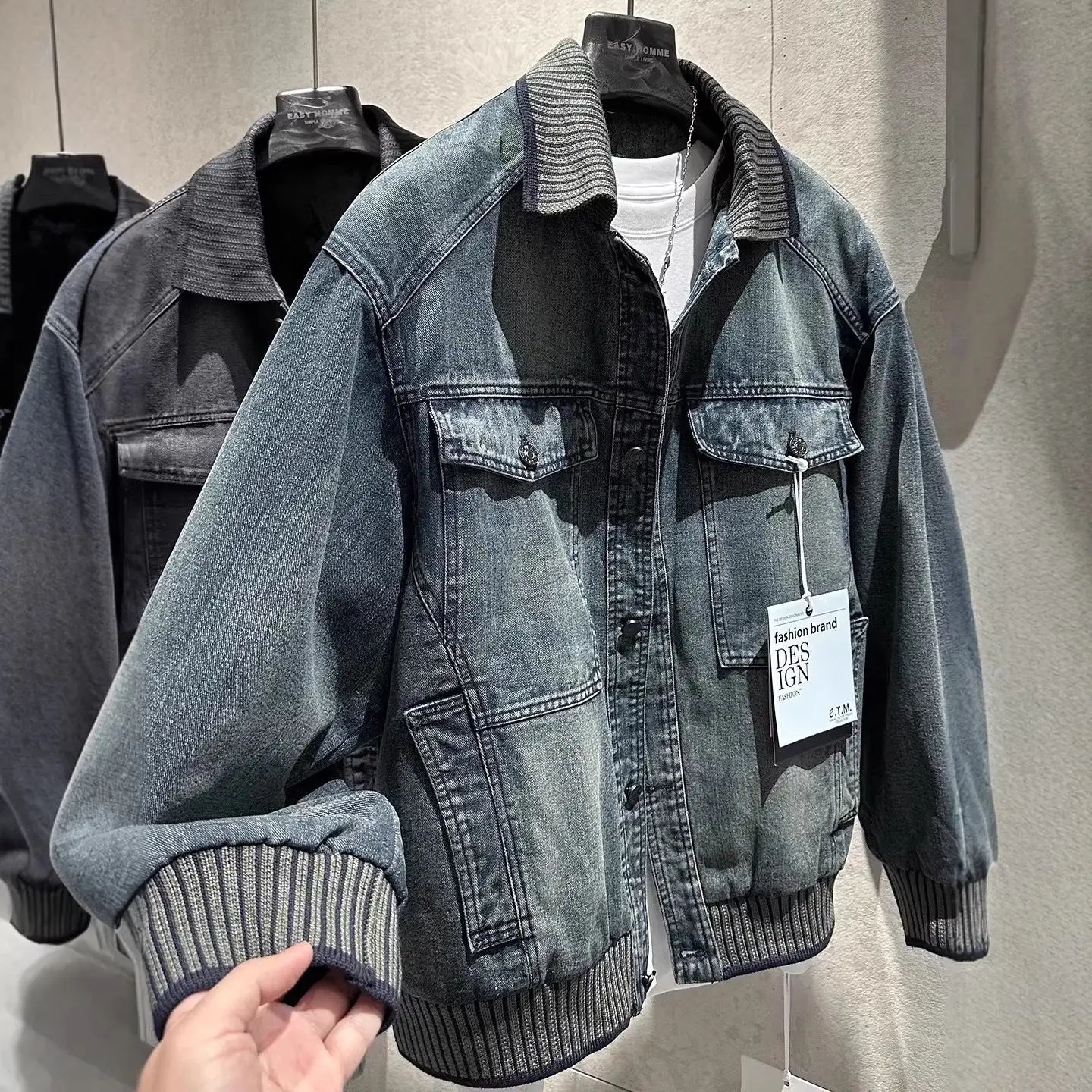 2026 Autumn New Heavy Coat Men's Three-dimensional Tailoring Tooling Wind Big Pocket Loose Denim Jacket
