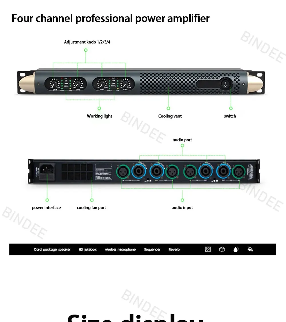 Professional Amplifier 2/4 Channels for Stage Performances Outdoor Karaoke Conference DJ  Entertainment  Digital Amplifier