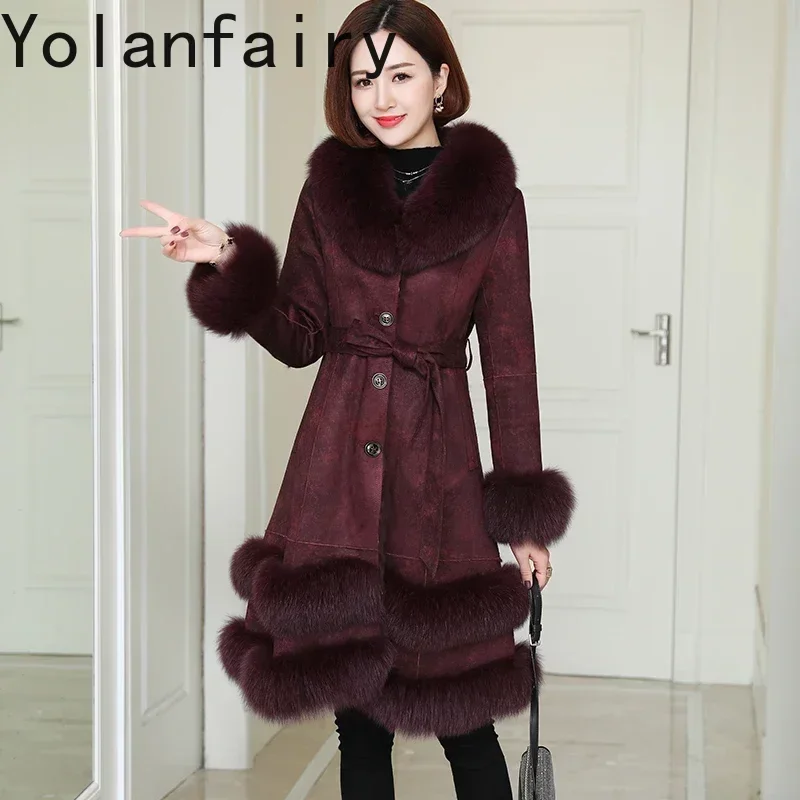 

New Fashion Rabbit Fur Coat Women Winter Fur Jackets for Women Warm Fur Coats Fox Fur Collar Slim Outerwears Manteau Femme Hiver