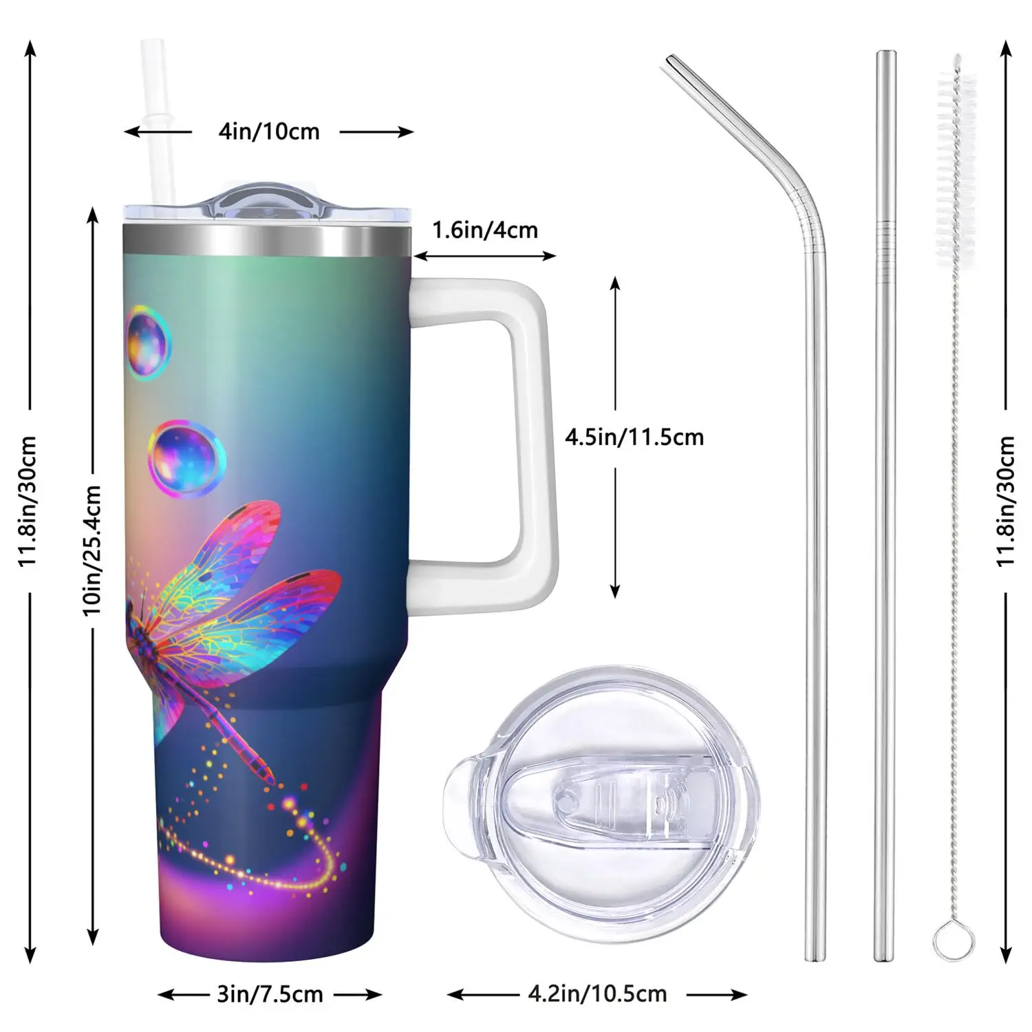 1pc 40Oz Handle Cup - Includes Straw Set, Inner Layer Made of 304 Stainless Steel, Outer Layer Made of 201 Stainless Steel, Seamless Inner Liner, Lid Made of PC Material, Durable, an Excellent Gift, Lid for More Peace of Mind While Traveling