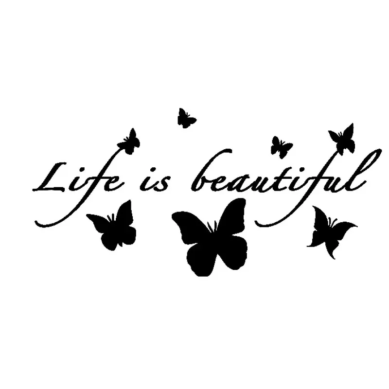 Car Stickers Creative Stickers Life Is Beautiful Beautiful Butterflies Car Decoration Waterproof and Sunscreen PVC 18*9cm