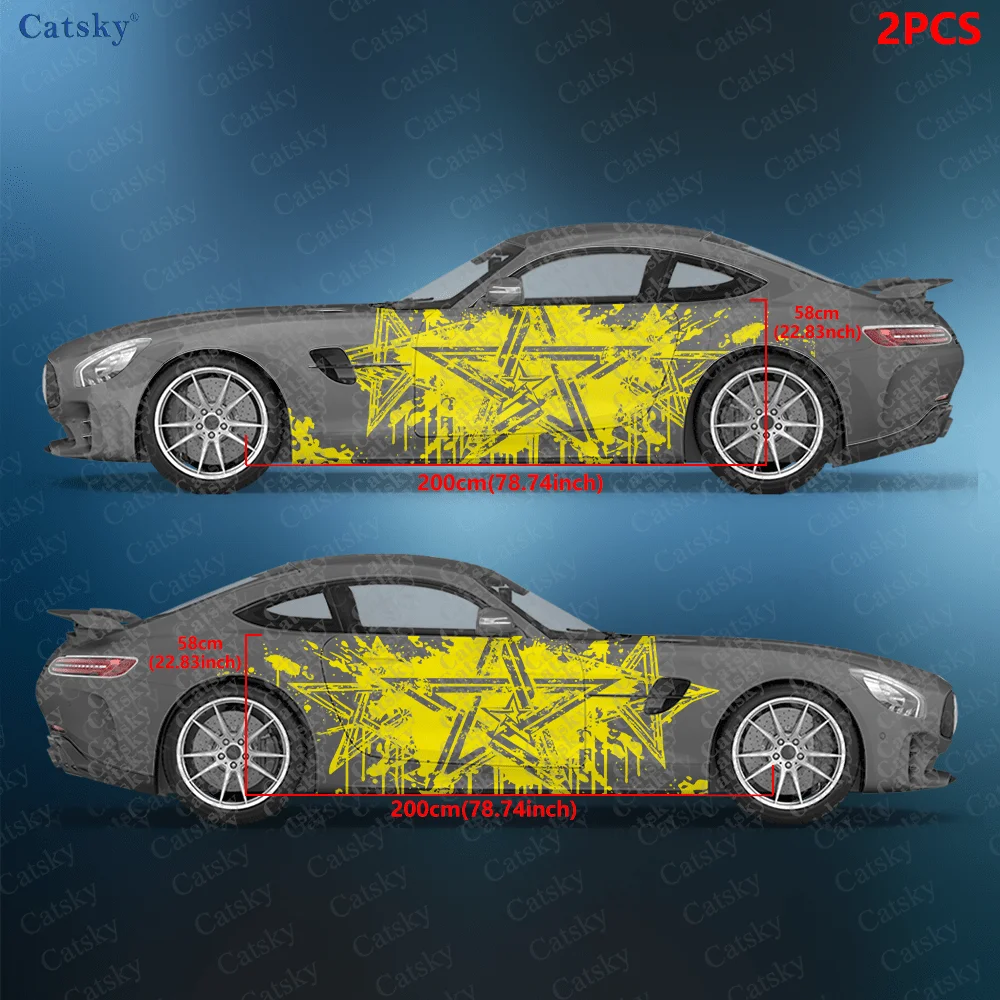 2pcs Splatter Star Overlay Car Side Decals | Self-Adhesive PVC Waterproof & Scratch-Resistant Stickers, Car Accessory Gift