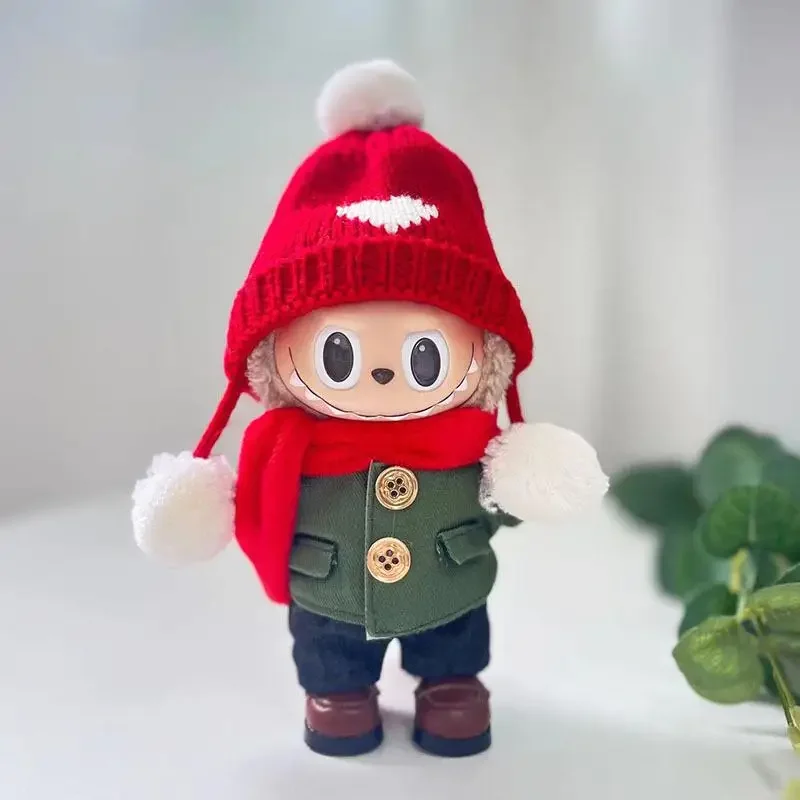 For 17cm labubu outfit Clothes Accessories Doll with green coat for Christmas decoration set