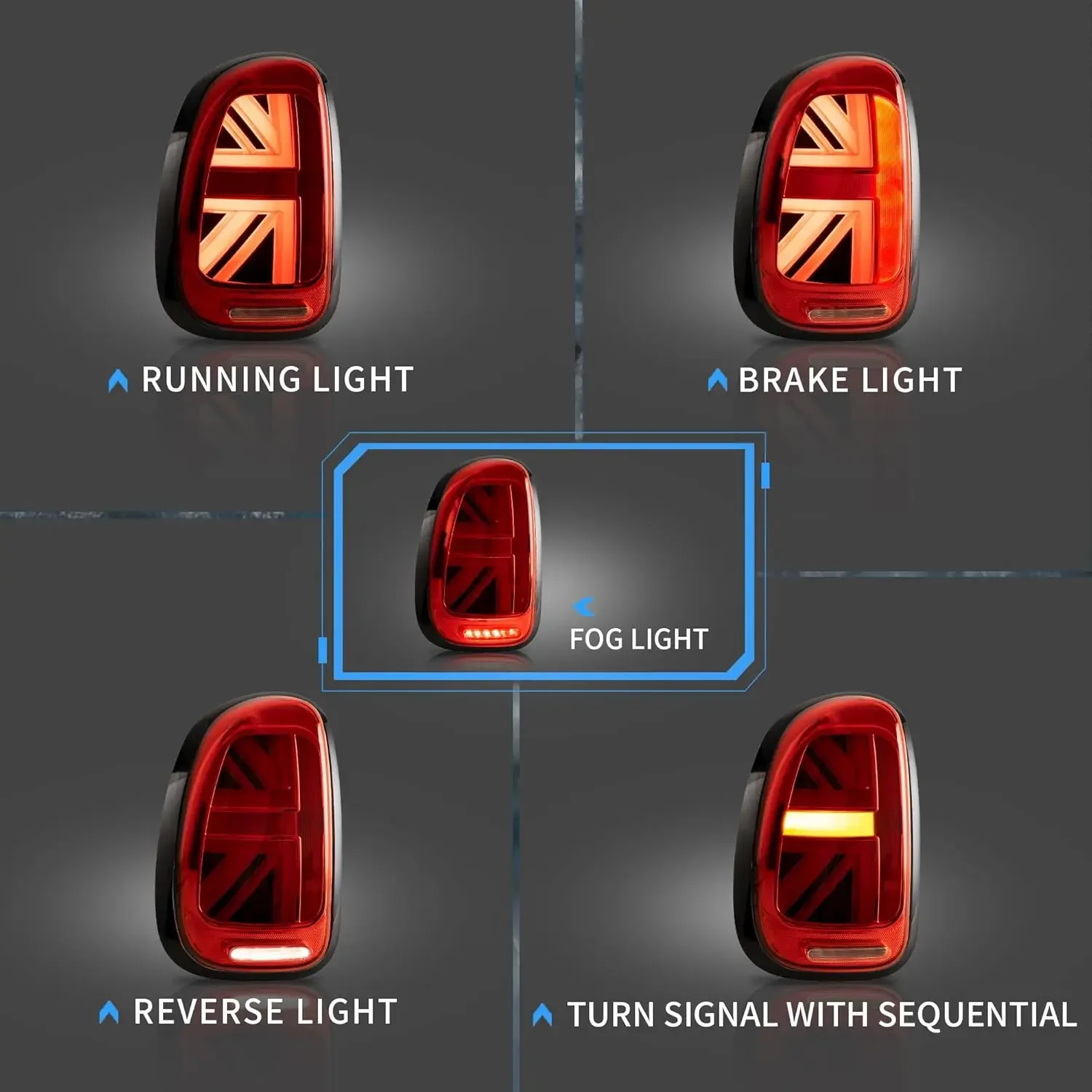 LED Tail Lights Assembly for Mini Cooper R60 2010-2016, Union Jack Tail Lamp with Start-up Animation/Breathing Lights, Seq