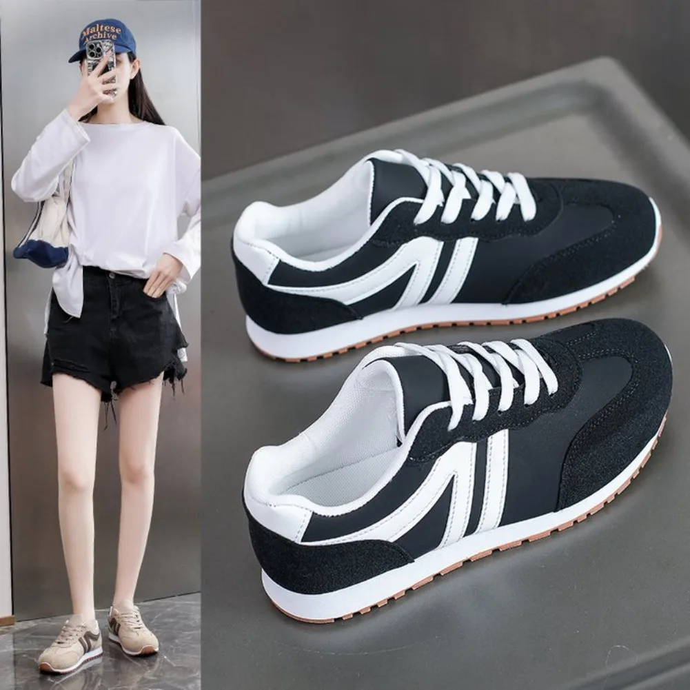 

Женские легкие повседневные кроссовки, модные нескользящие спортивные туфли на шнуровке для женщин, удобные прогулочные туфли с полосатым узором