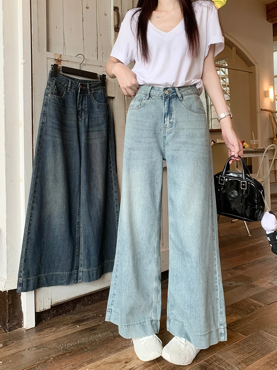 

Flared Jeans For Women Drawstring Elastic Waist Relaxed Loose Fit Comfortable Daily Wear Practical Soft Cozy Long Palazzo