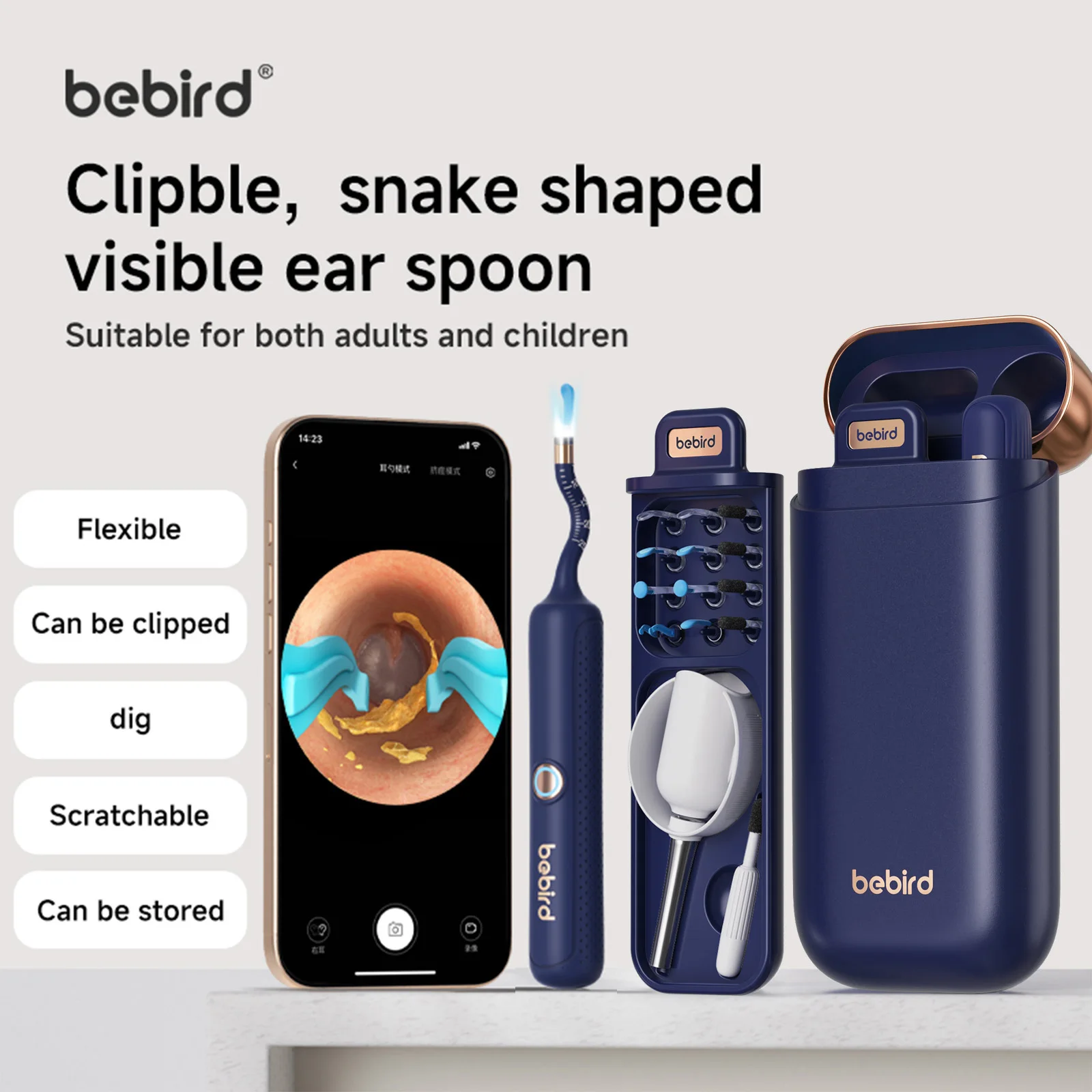 Novo original bebird earsight plus i35r visual limpador de ouvido earpick dobrável hd clipable pinças tudo-em-1 haste de orelha remoção de cera