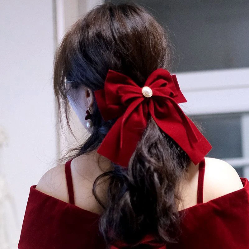 Pinza de pelo con Lazo de terciopelo para mujer y niña, pasador de cola de caballo con lazo, cinta elegante, accesorios para el cabello para fiesta de boda