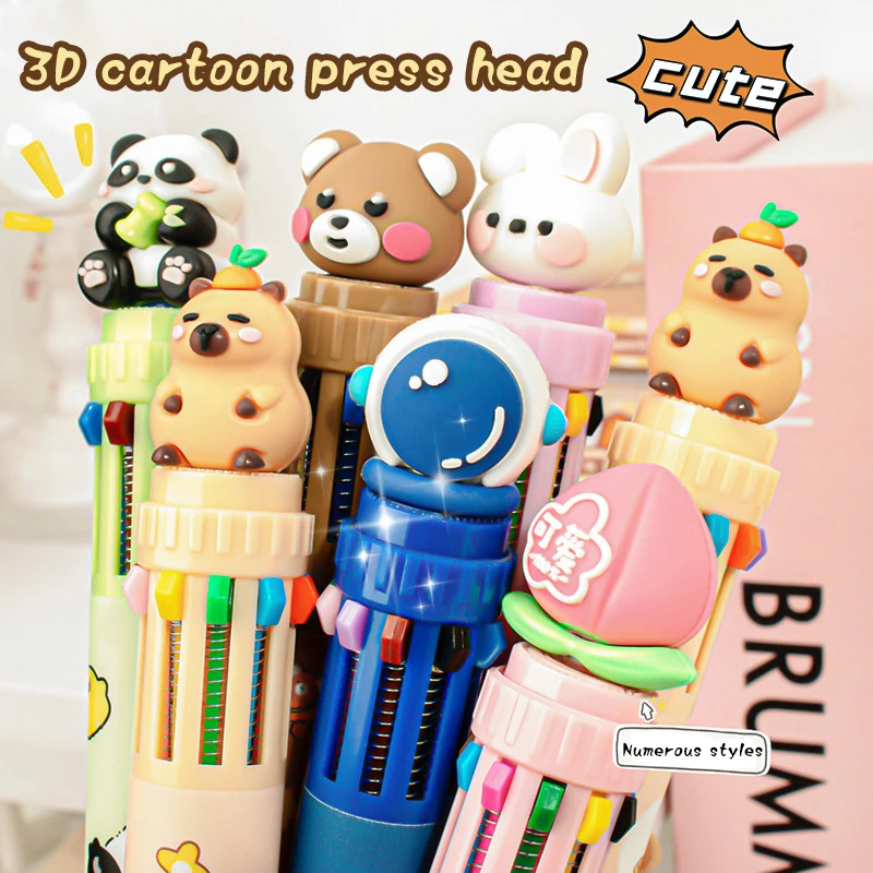 Cartoon Capybara Cute Animal 10Color Ballpoint Pen Signature Pen School Student Stationery Writing Supplies Kids Gift Funny Pens