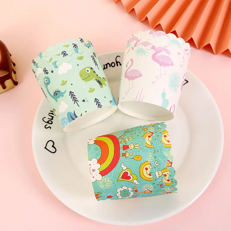 Tasses à gâteaux ronds en papier, 50 pièces, dessins animés, collations, gâteaux de Dessert, grands accessoires résistants à l\'huile, four haute