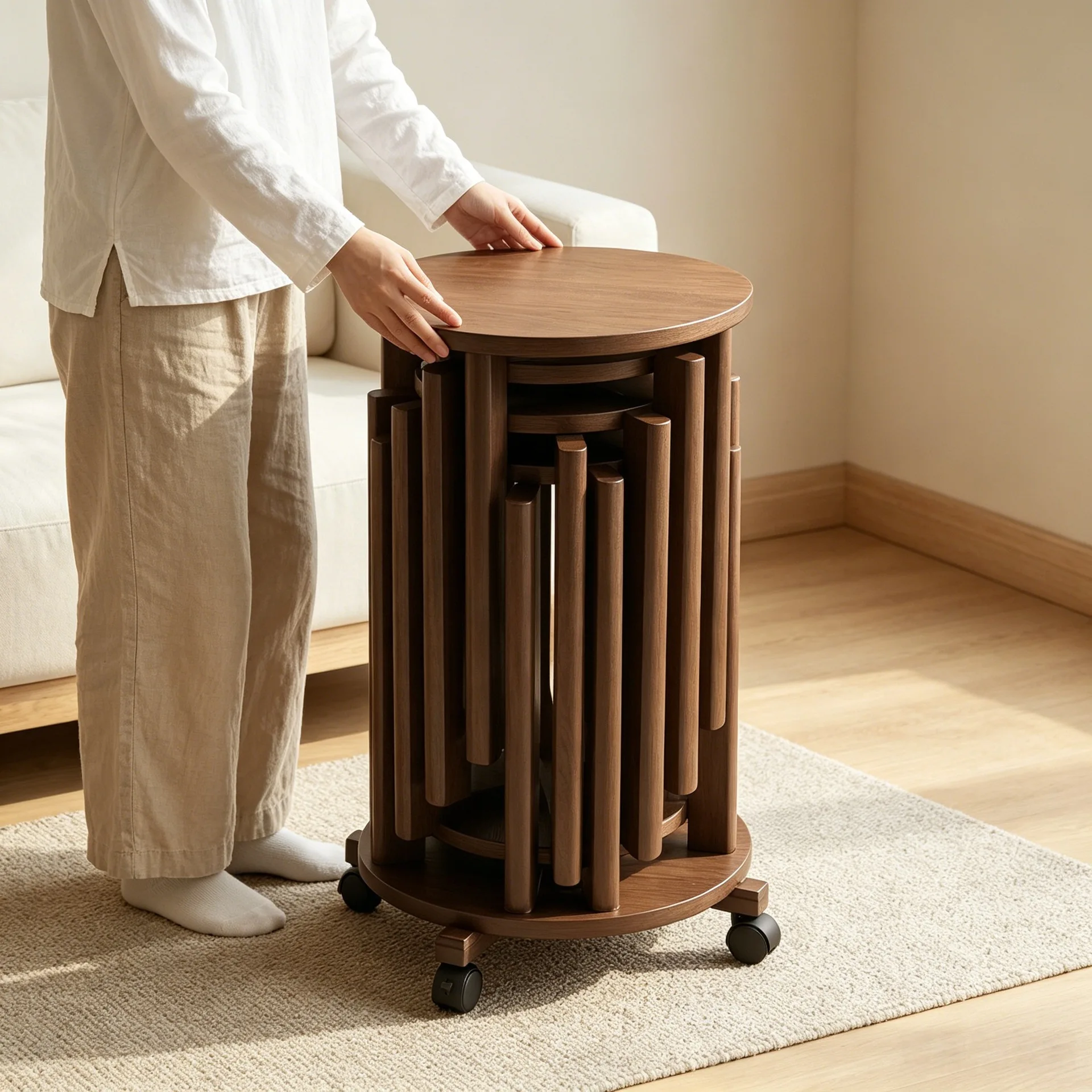 The stool can be stacked six-in-one solid wood stacked music round stool household spare dining table stacked storage wooden
