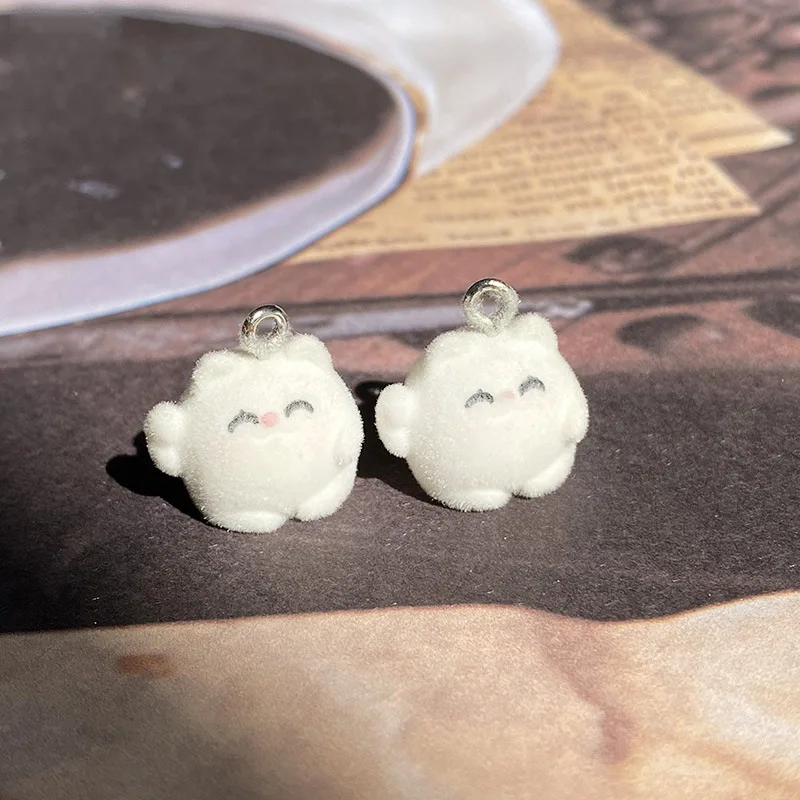 30Pcs 3D Cute Mini hand-raising Flocked Cat Resin Charms Plush Animal Pendant For Bag Keychain Earrings DIY Crafts Jewelry Make