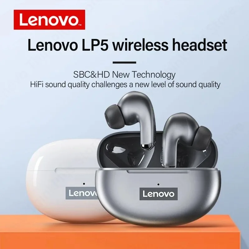 10pcs 100% Original Lenovo LP5 Wireless Bluetooth Earbuds HiFi Music Earphone with Mic Headphones Sports Waterproof Headset 2pcs