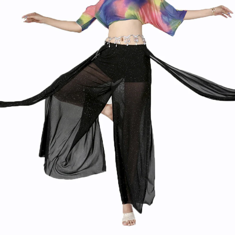 New Women Belly Dance Costumes Sexy Sprinkle Mesh Practice Clothes Pants Professional Oriental Dance Clothes Female Adult Black