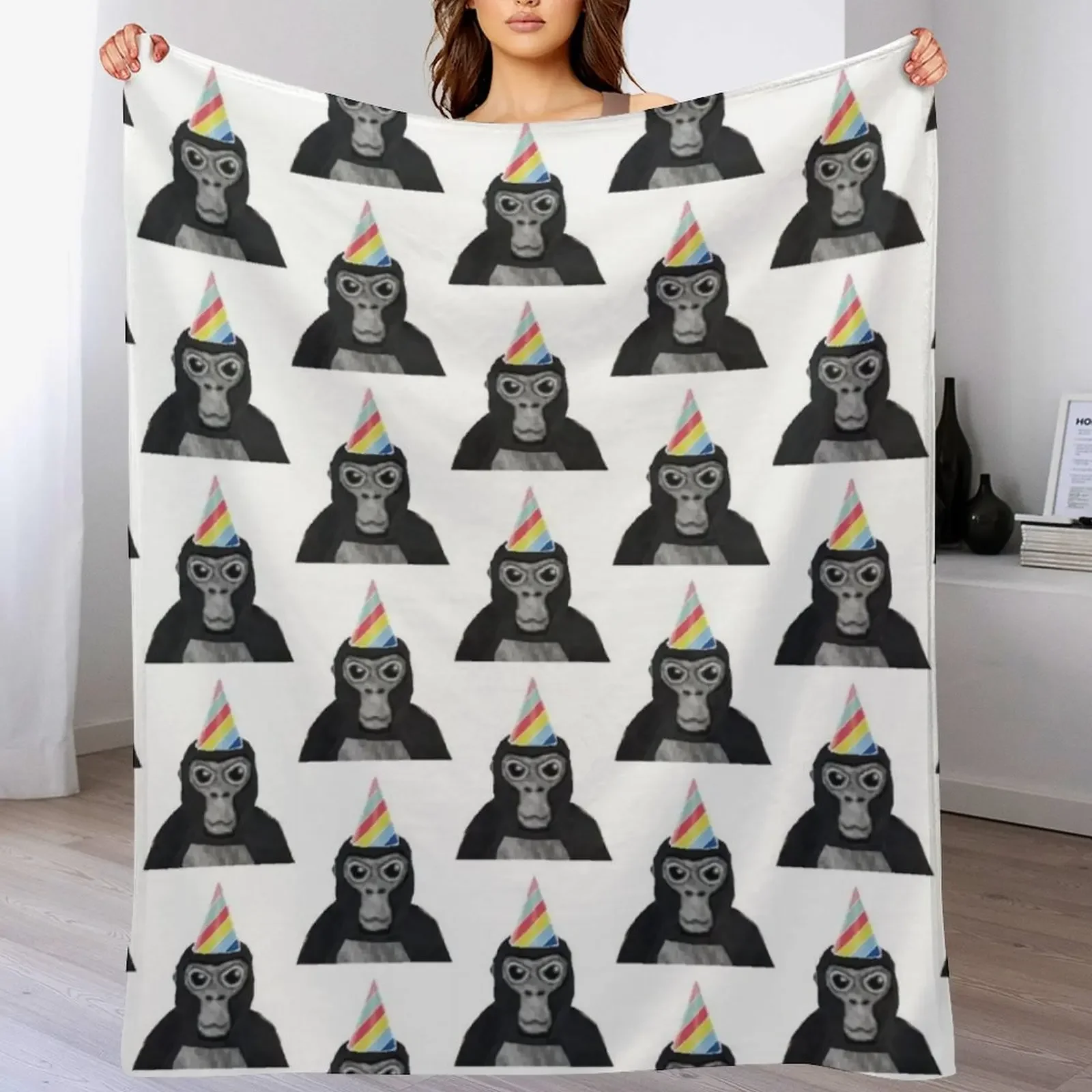 

Gorilla tag monkey with birthday hat Throw Blanket Breathable Lightweight Blanket for Adults Kids
