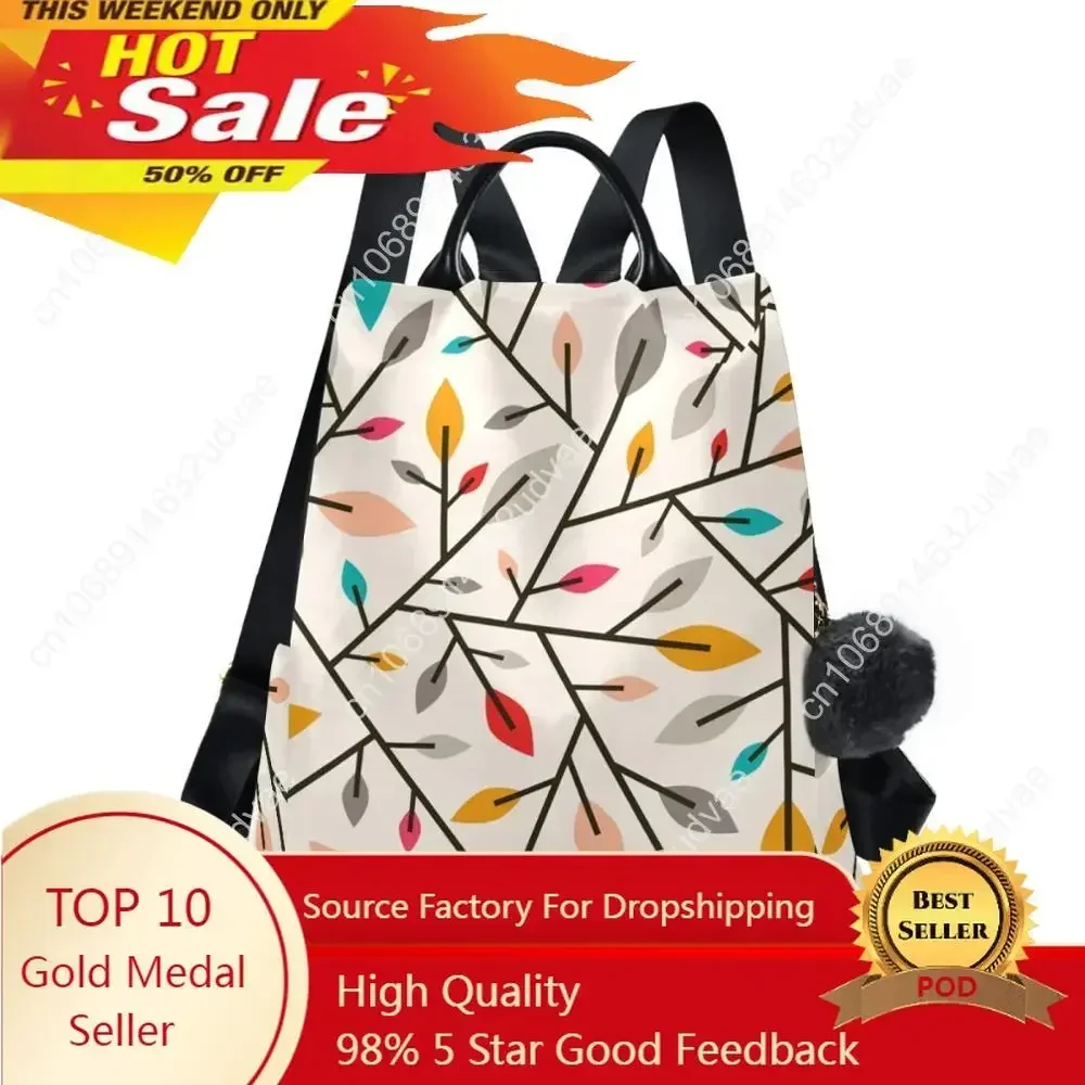 

New Women Anti-theft Backpack Fashion Simple Leaf Print School Bag Polyester Cloth Shoulder Bag Travel Shopping Backpack Mochila