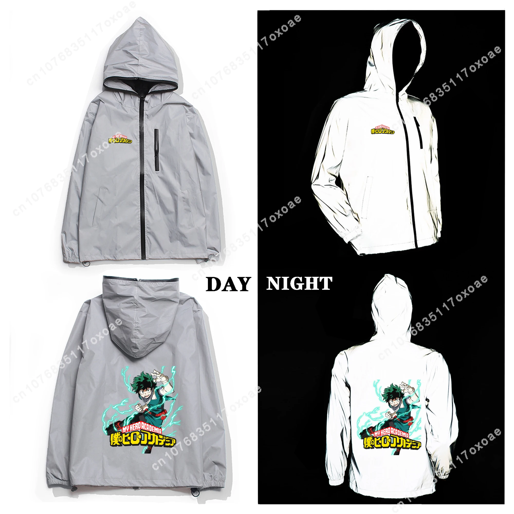 

My Hero Academia Izuku Midoriya Reflective Jacket Mens Womens Coat Hooded Windbreaker Pocket Jackets Anime Customization Hoodie