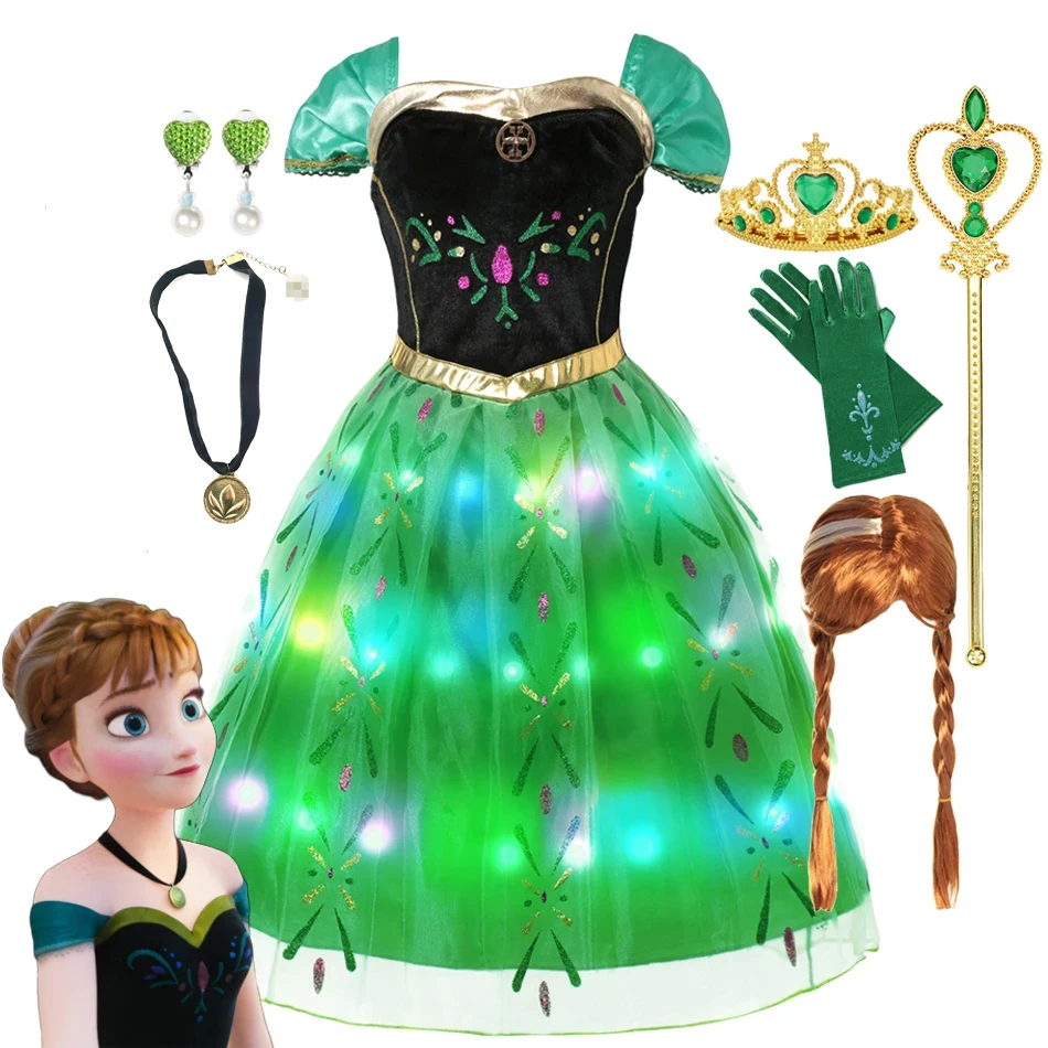 

Frozen Anna Princess Light Up LED Dress Girls Vestidos Birthday Party Dress Children Kids Cosplay Costumes Clothes