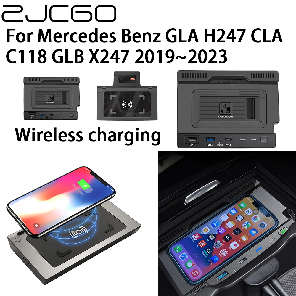 ZJCGO 15W Car QI Mobile Phone Fast Charging Wireless Charger for Mercedes Benz GLA H247 CLA C118 GLB X247 2019 2020 2021 2022