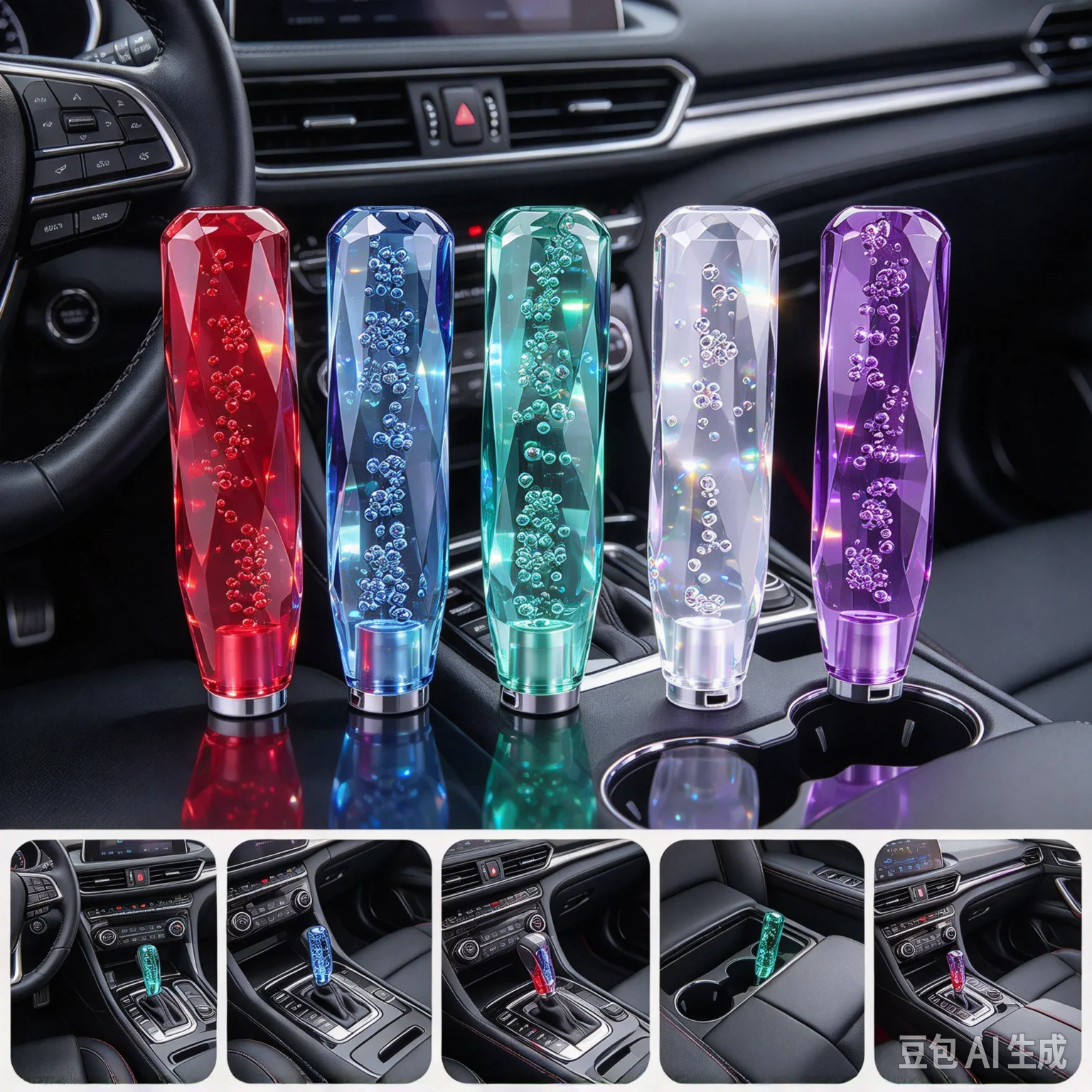 15cm Car Stitching Color Multicolor Gear Shift Knob Crystal Bubble Shifter Lever MT Fit For Honda Toyota Nissan Mitsubishi Ford