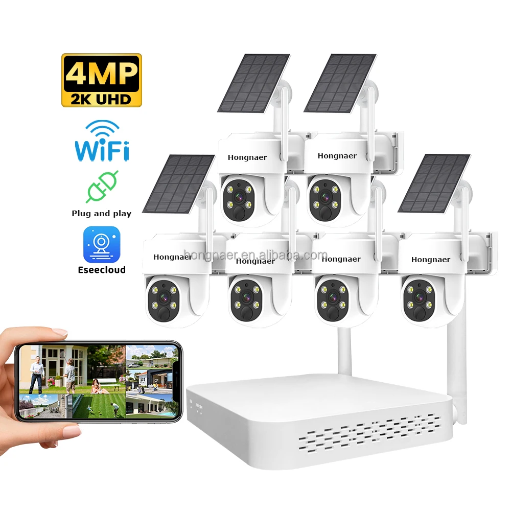

Hongnaer 4MP 6CH Wi-Fi видео IP беспроводной домашний NVR солнечная внутренняя наружная камера видеонаблюдения комплект системы камеры безопасности