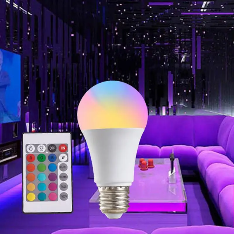 RGB مصابيح كهربائية الإضاءة المنزلية عكس الضوء 24 مفتاح التحكم عن بعد مصباح ذكي 16 ألوان RGB لمبة LED لمبات مصباح لتهيئة الجو