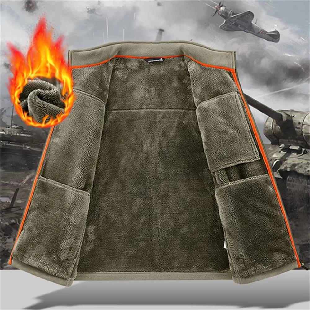 

Winter Thickened Windproof Stand Collar Zipper Jacket for Men Casual Outdoor Fleece-Lined Coat Embroidered Men's Warm Jackets