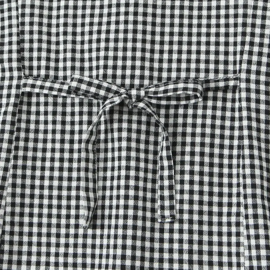 2025 Chic Black White Plaid Spliced Lace O neck Open Buttons Sleeveless Shirt Women Back Bow Lace-up Belt Tank Tops Tee Crop Top