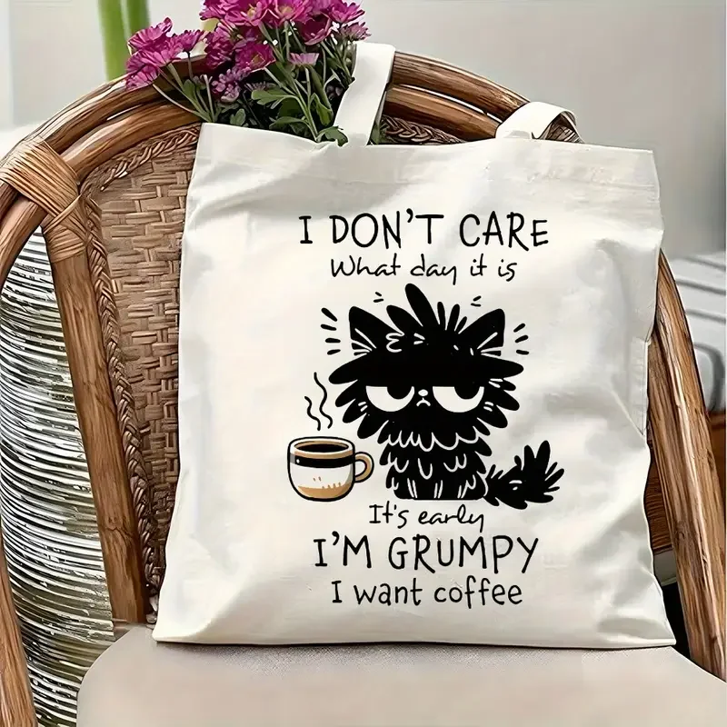 

Сумка-тоут с милым котом и надписью «I Don't Care What Day It Is Quote» Забавный подарок для любителей кофе Многоразовая сумка для покупок