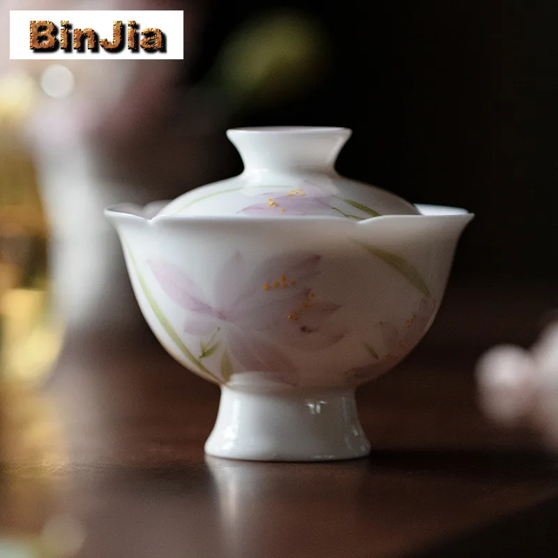 

120 мл ручная роспись Орхидея Гавань чайная варенья ручной работы чайная миска с крышкой комплект чайник крышка миска посуда для напитков коллекция принадлежностей