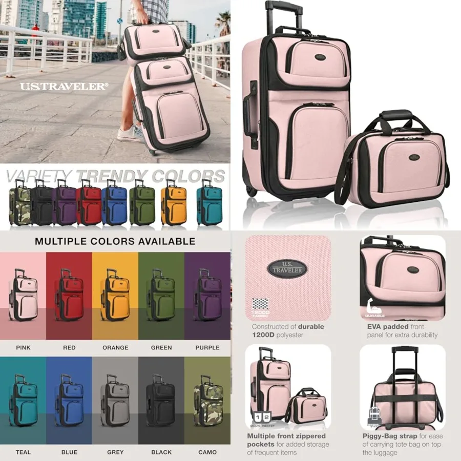 

Rio Lightweight Softside Rolling Carry-on Suitcase, 2-Wheel Set