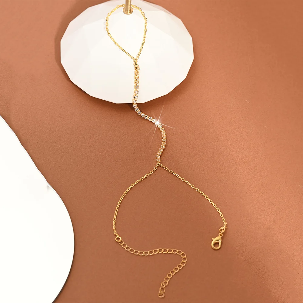 سلسلة يد ذهبية كريستالية من صف واحد للنساء إكسسوارات زفاف العروس سلاسل طويلة سوار الإصبع