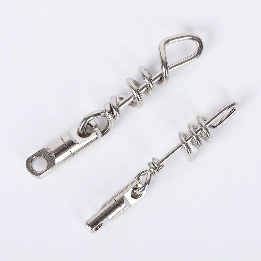 

5PCS Copper Fishing Corkscrew Swivel Snaps Silver Stainless Steel Fishing Snap Connector High Strength Saltwater Fishing Swivels