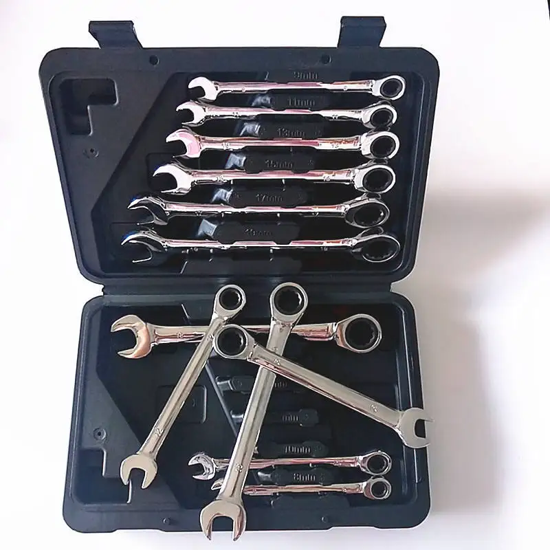 Vanadium Steel Wrench Set 12 Piece Manual Ratchet Custom Size Chrome