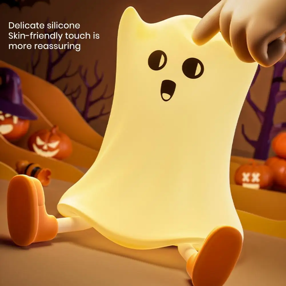 Energy-saving Night Light Halloween Ghost Shaped Silicone Bedside Lamp with Touch Control Soft Glow for Water-resistant