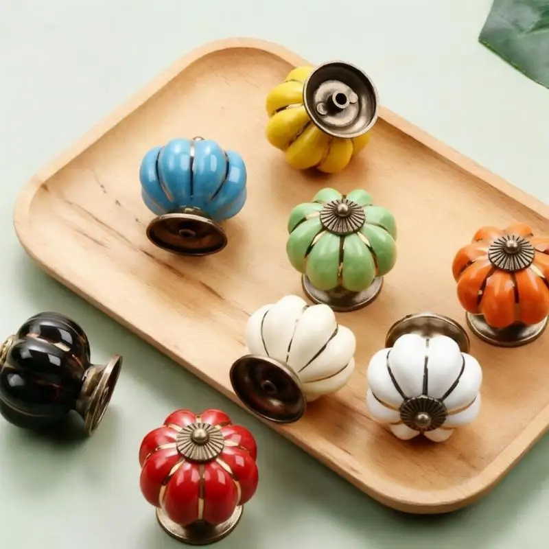 Ceramic Pumpkin Cabinet Knob Single Hole Drawer Pull Handle Multi Color Decorative Hardware for Wardrobe Cupboard Home Decor
