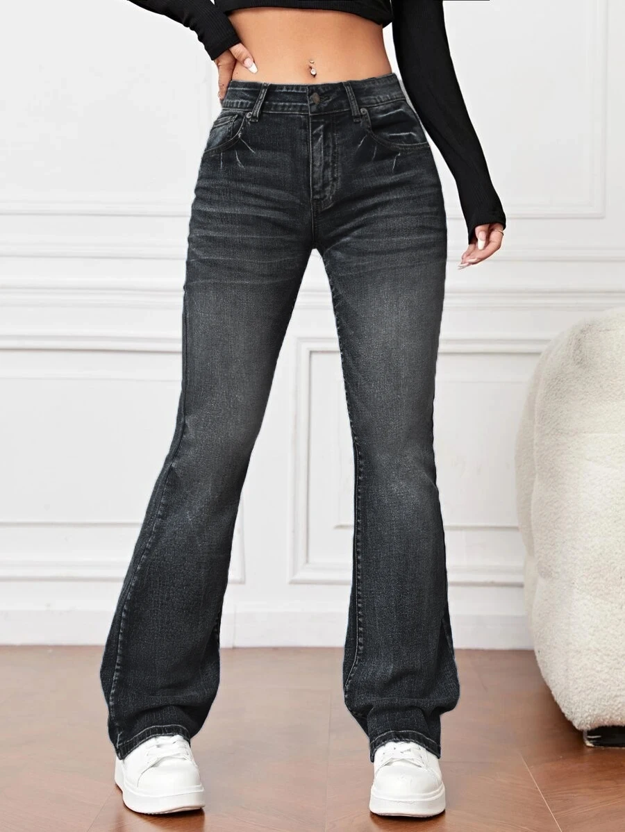 2013 Fall Women's High Waist Y2K Jeans Fashion Stretch Denim Straight Leg Pants Casual Female Clothing Black/Blue S-2XL