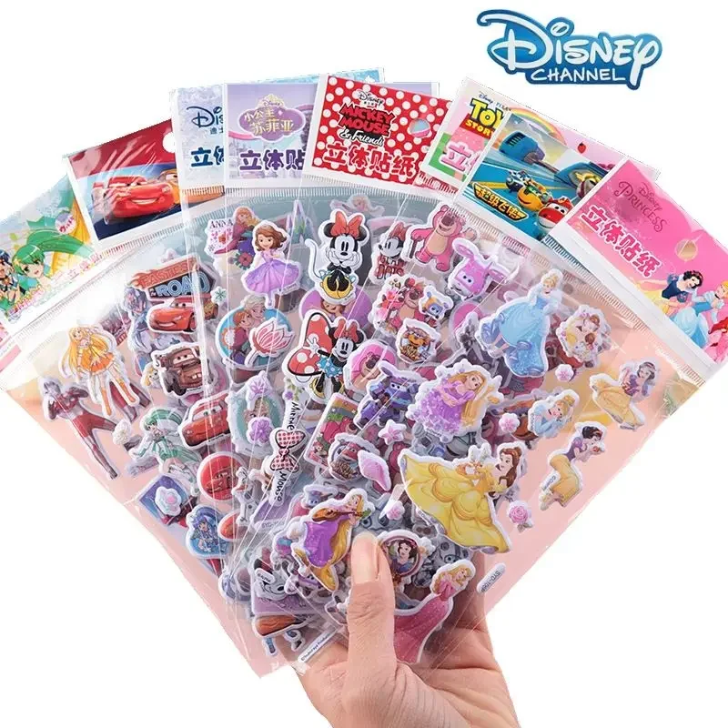 

Disney Anime Kids Bubble Stickers 3D Princess Cartoon Figure Mickey Creative Sticker Children Toys Boy Girl Reward School Prizes