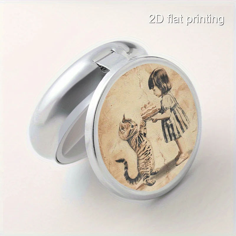 Creative Cat-Themed Printed Pattern Round Metal Box with 3 Compartments, Portable Mini Metal Box, Vitamin Metal Box, Portable Metal Box for Home and Travel, Multi-Functional Compartmentalized Storage Box for Decorations, Earrings, and Jewelry, Multi-Compartment Storage Small Metal Box, Sealed and Moisture-Proof, Unique Holiday Gift for Family and Friends