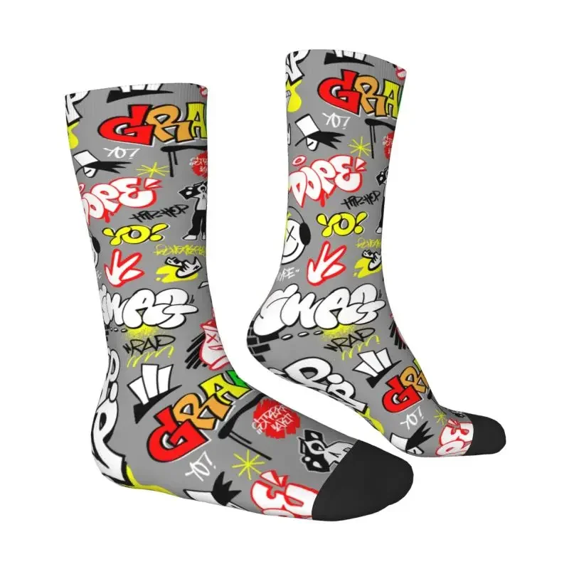 Custom Rap Music Street Style Lettering Graffiti Art Dress Socks Men Women Warm Fashion Crew Socks