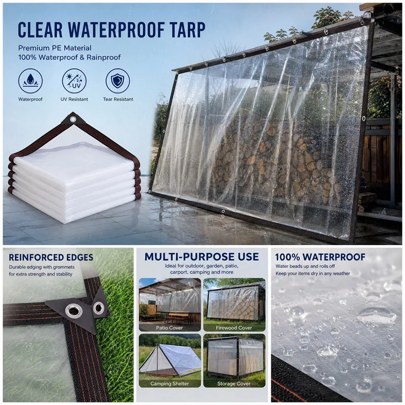 0.1mm Clear Greenhouse Film Tarpaulin, Light Duty Transparent Plastic Tarp, Waterproof Dustproof Heat Insulation Cover, Cold Resistant, Multipurpose Outdoor Protective Sheet for Greenhouse, Garden, Balcony, Plant Shelter, Backyard Patio Enclosure