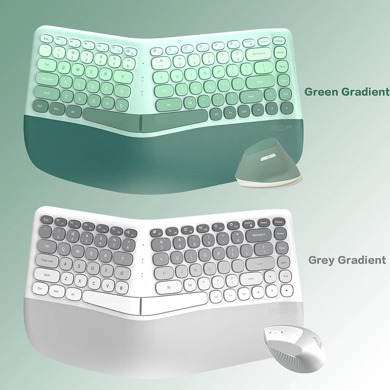 JOMAA Ergonomic 2.4G Wireless Split Keyboard Mouse Set for Laptop/Desktop Color Gradient Typewriter Keyboard with Wrist Rest