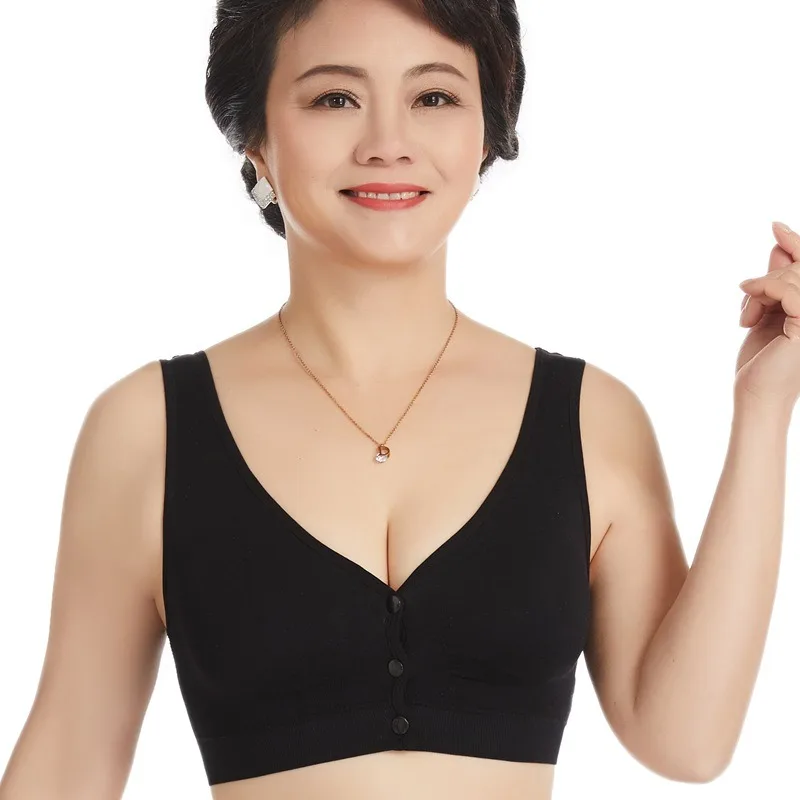 Mom's Solid Color Lady's Bra Middle-Aged Woman Plus Size Woman Brassiere Front-Button Nursing Postpartum Vest Wireless Girls Bra