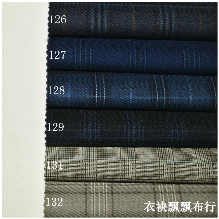 High Quality Fabrics for Men's Suits Women's High-End Suit Fabric Worsted High-Count Blue Light Gray Plaid Wool Pants Skirt