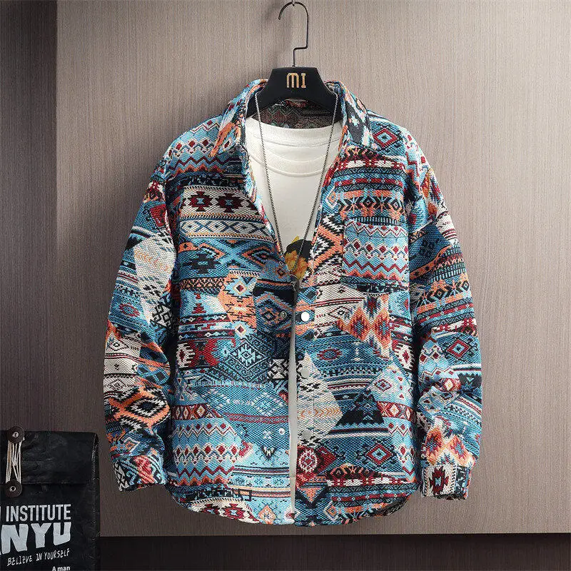 

2023 весна и осень новая мужская высококачественная свободная жаккардовая рубашка пальто повседневная рубашка