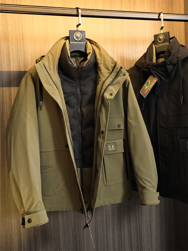 High-End Tee-In-One Heren dons Jaet Warmth Loing Outdoor Faion Urban Sle White Du down Fill Pure Color