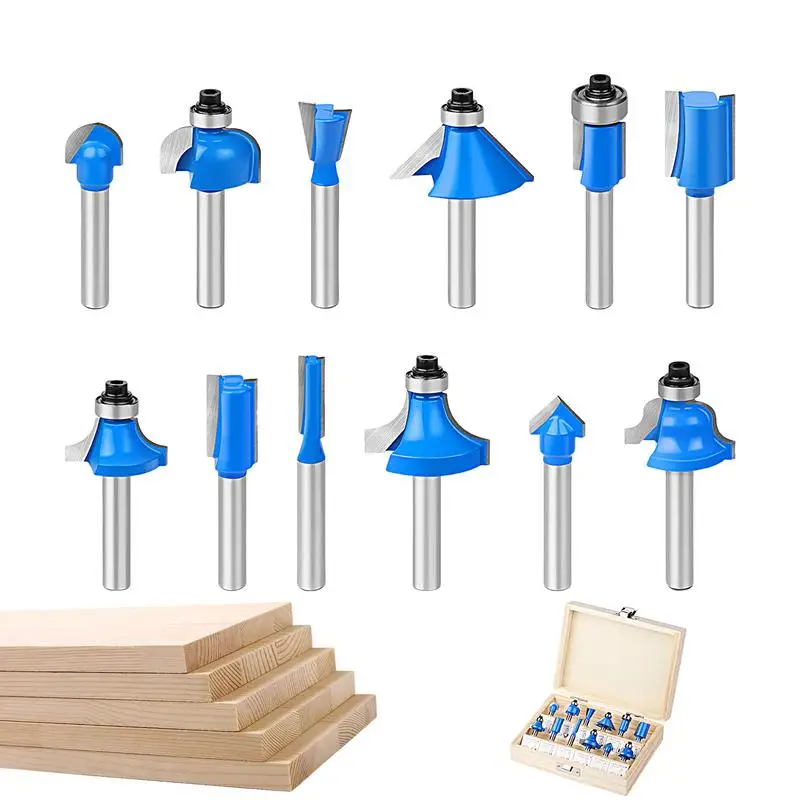 Router Bit For Doors 12PCS 1/4 Inch Alloy Shank Woodwork Tools Portable Router Bits With Storage Box For Plywood Long-lasting