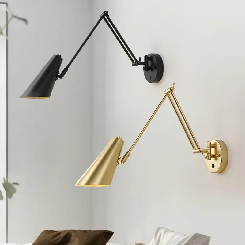 Minimalist Swing Arm Nordic Wall Lamp Studio Bedroom Study Hotel Room Bedside Reading Folding Telescopic Switch  wall decor